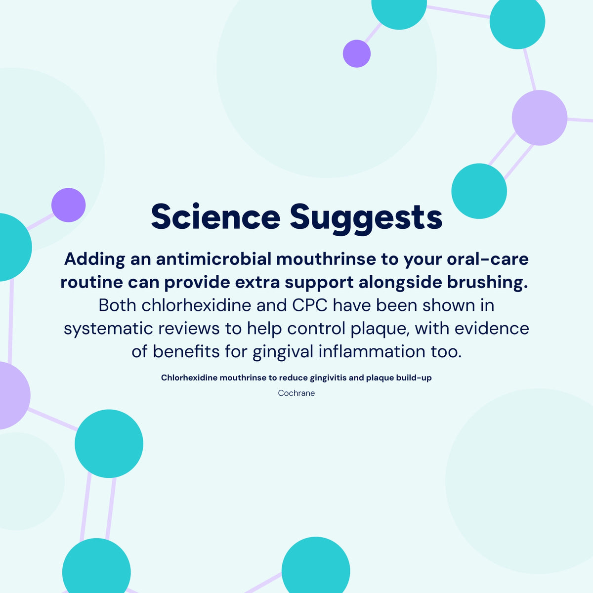 Science suggests that antimicrobial mouthrinse used alongside toothbrushing can provide additional plaque control and help reduce gingival inflammation.