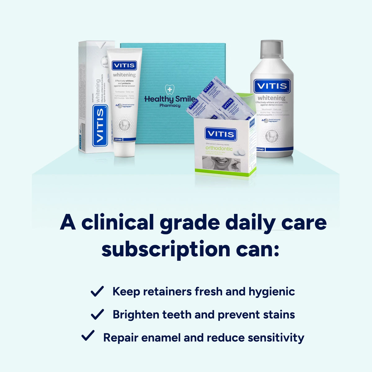 Clinical-grade Retainer Essentials Kit subscription with specialist products to help keep retainers fresh, clean and hygienic as part of a regular retainer care routine.