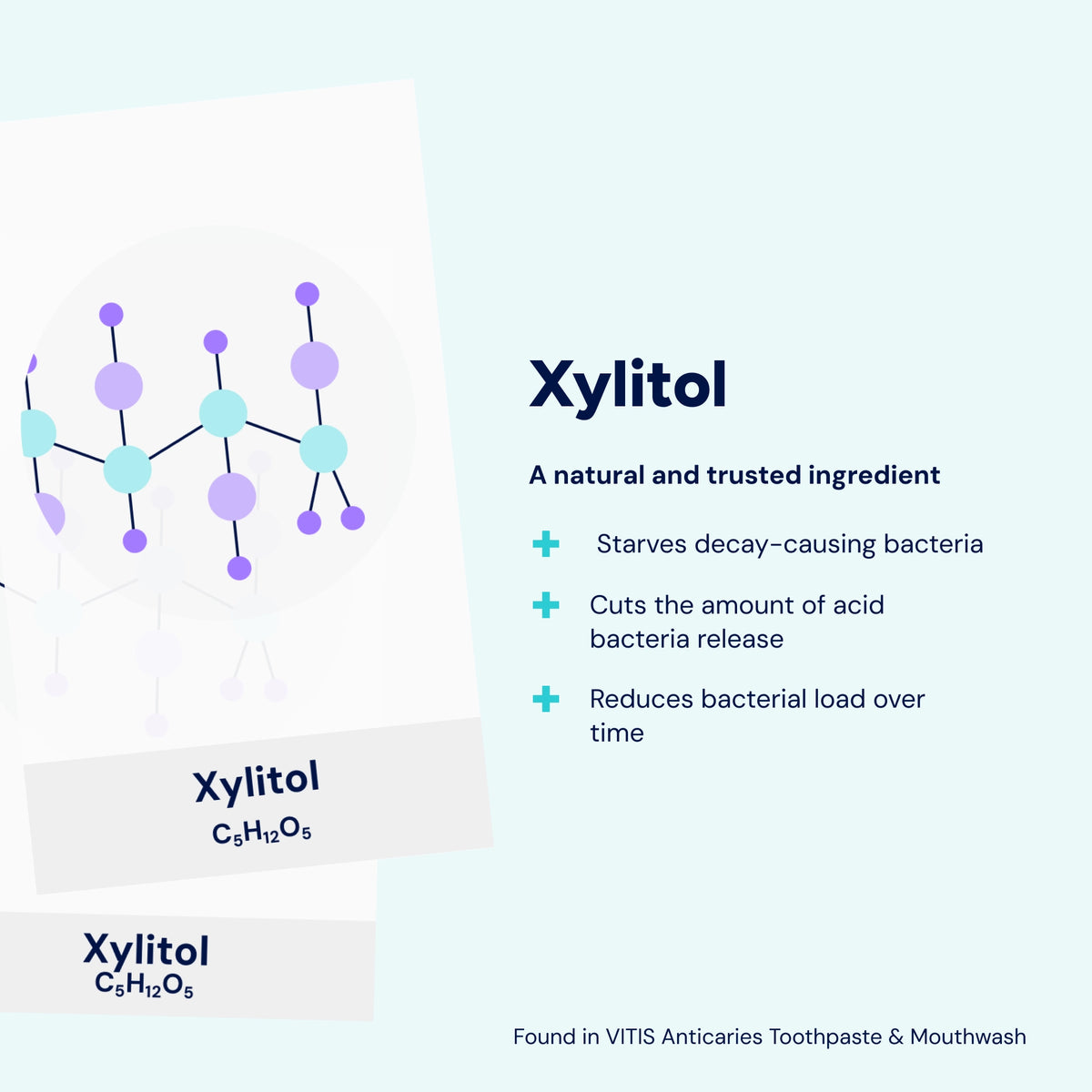 Xylitol is a trusted caries-care ingredient that can help reduce cariogenic bacteria and acid production over time, supporting cavity prevention. 