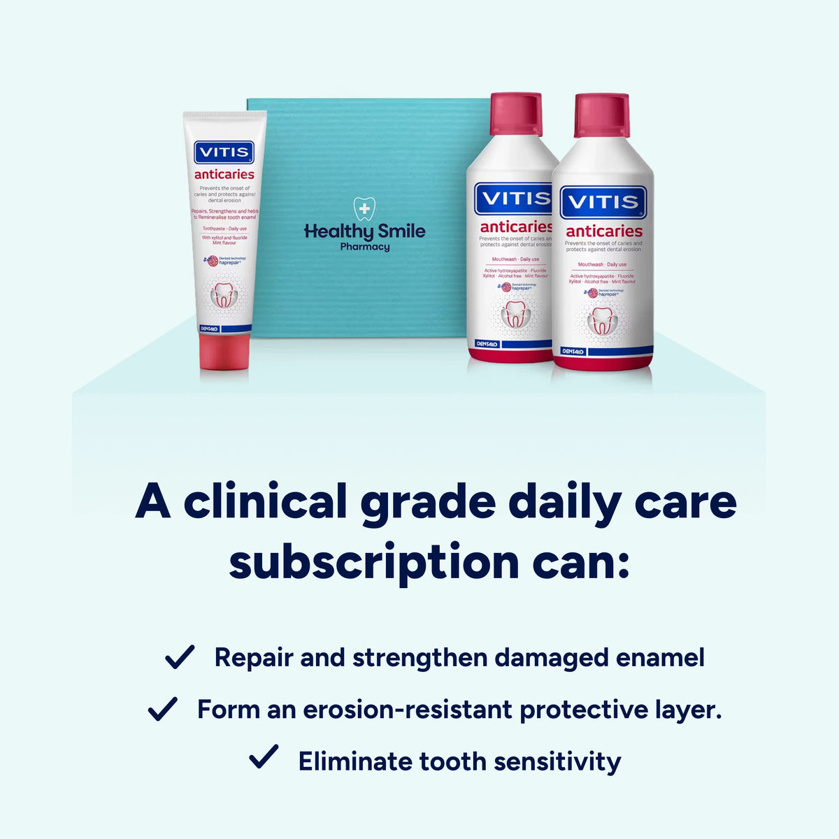 Clinical-grade Cavity Repair & Protect Kit subscription helps reduce sensitivity, repair and strengthen enamel, and form an acid-resistant protective layer to help protect against tooth decay.