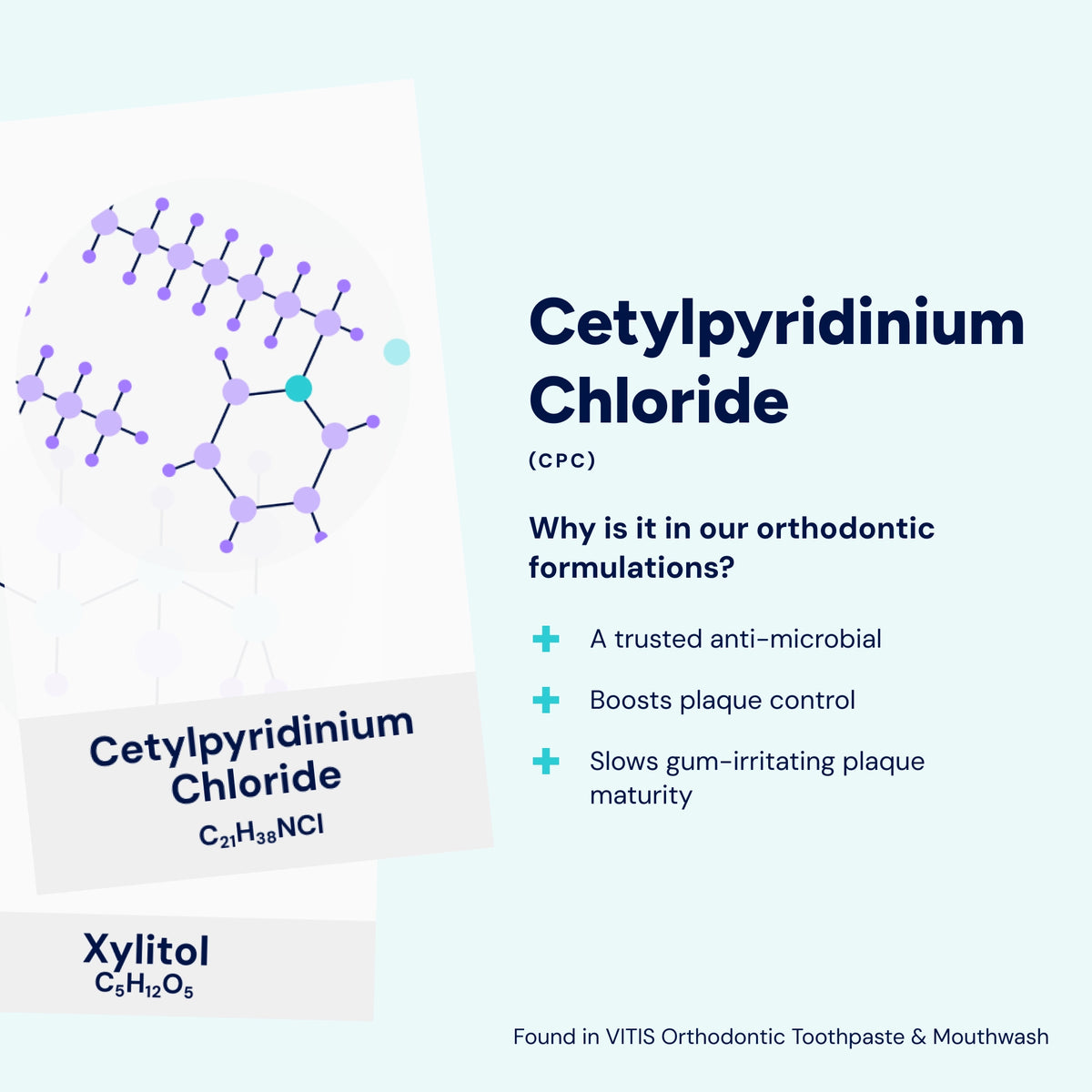 CPC provides antimicrobial support to help control plaque and slow plaque build-up during fixed brace orthodontic treatment.
