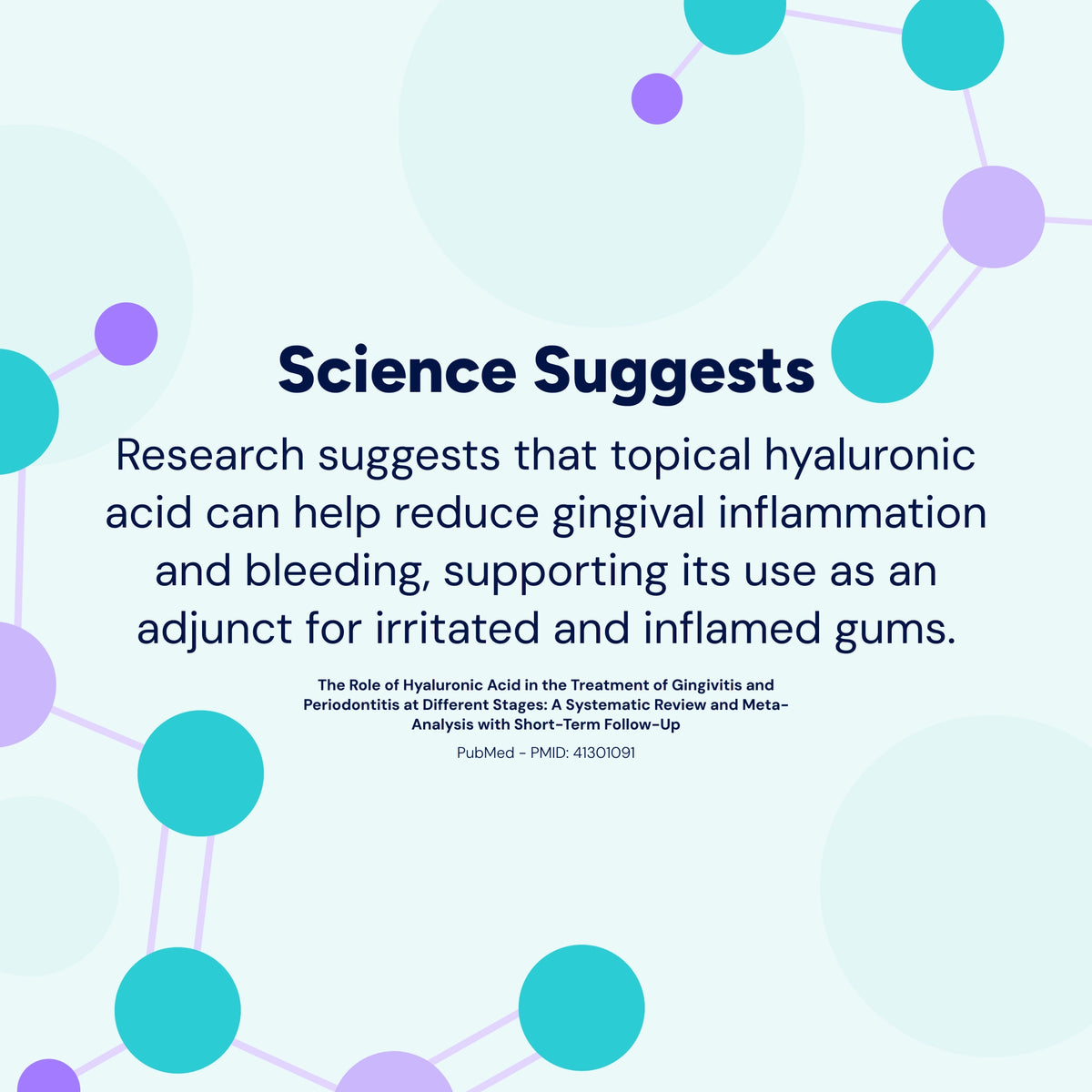 Science suggests topical hyaluronic acid can help reduce gum inflammation and bleeding, supporting its use alongside treatment for irritated and inflamed gums