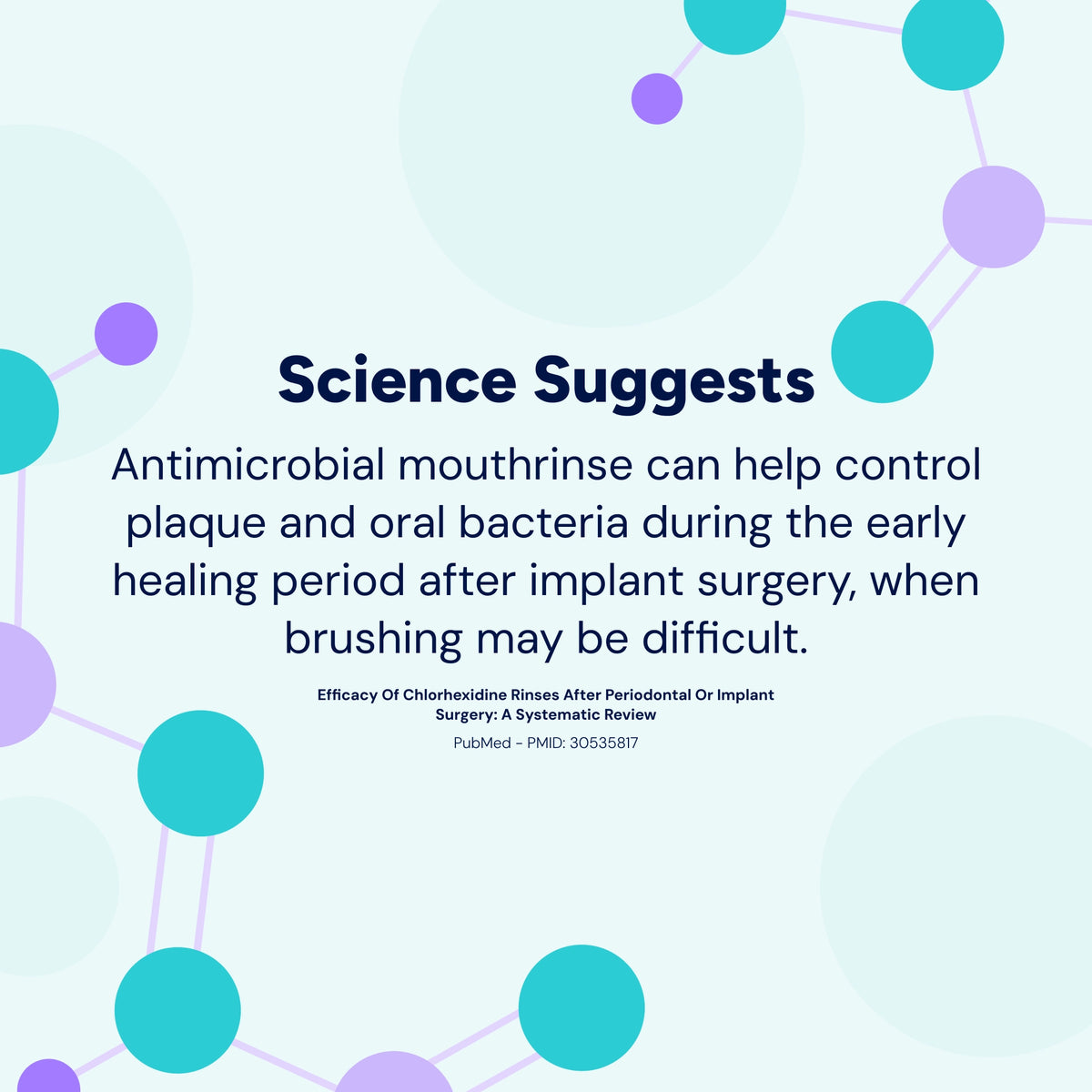 Science-backed guidance on using antimicrobial mouthrinse to help control plaque and oral bacteria during early healing after dental implant surgery, when brushing may be difficult.