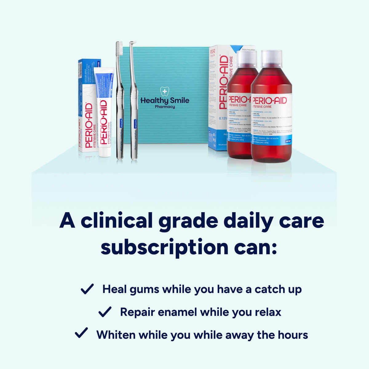 Healthy Smile Pharmacy clinical-grade daily care subscription featuring oral care products to support gum health, enamel care and a brighter smile as part of your everyday routine.