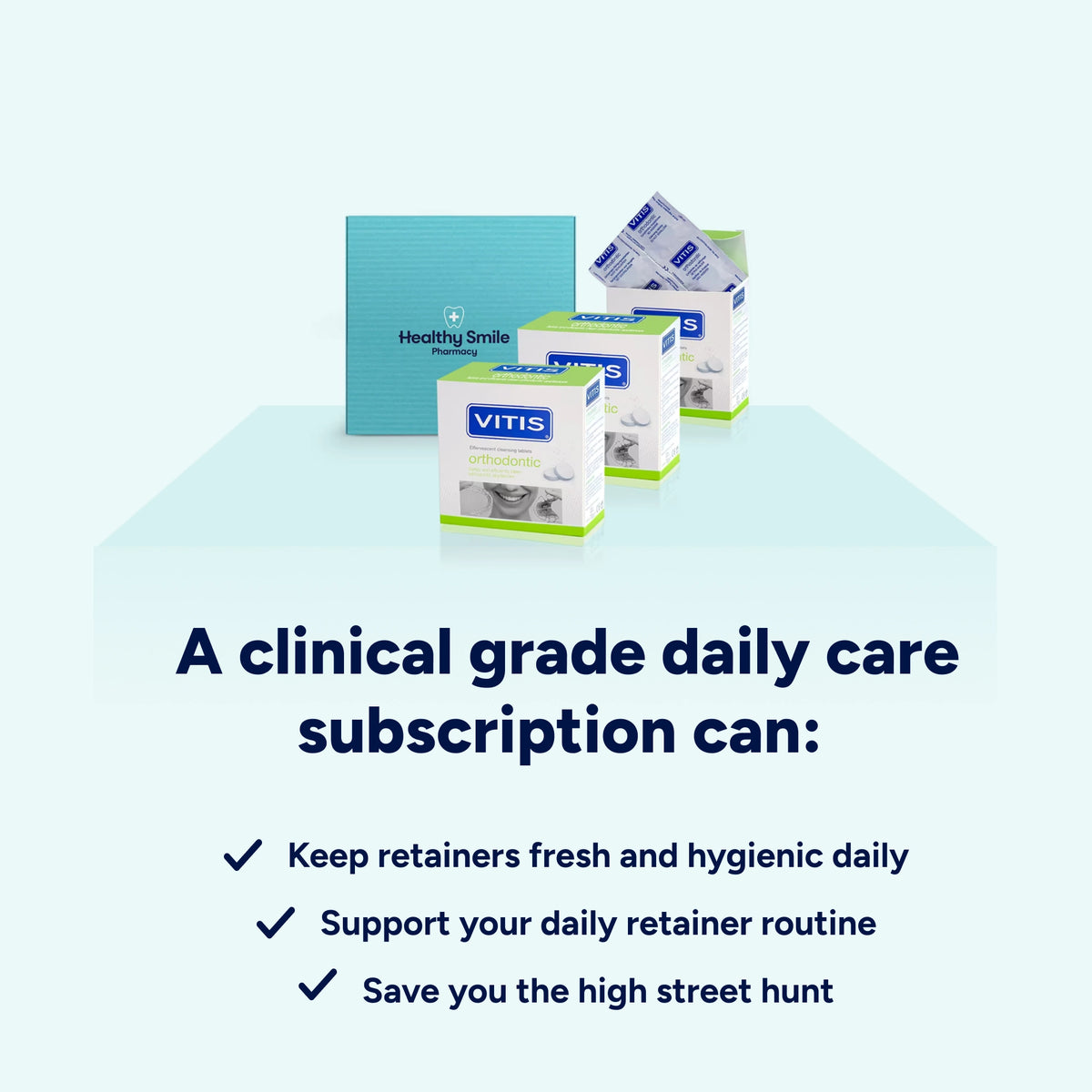 Clinical-grade Retainer Essentials Kit subscription with specialist products to help keep retainers fresh, clean and hygienic as part of a regular retainer care routine.
